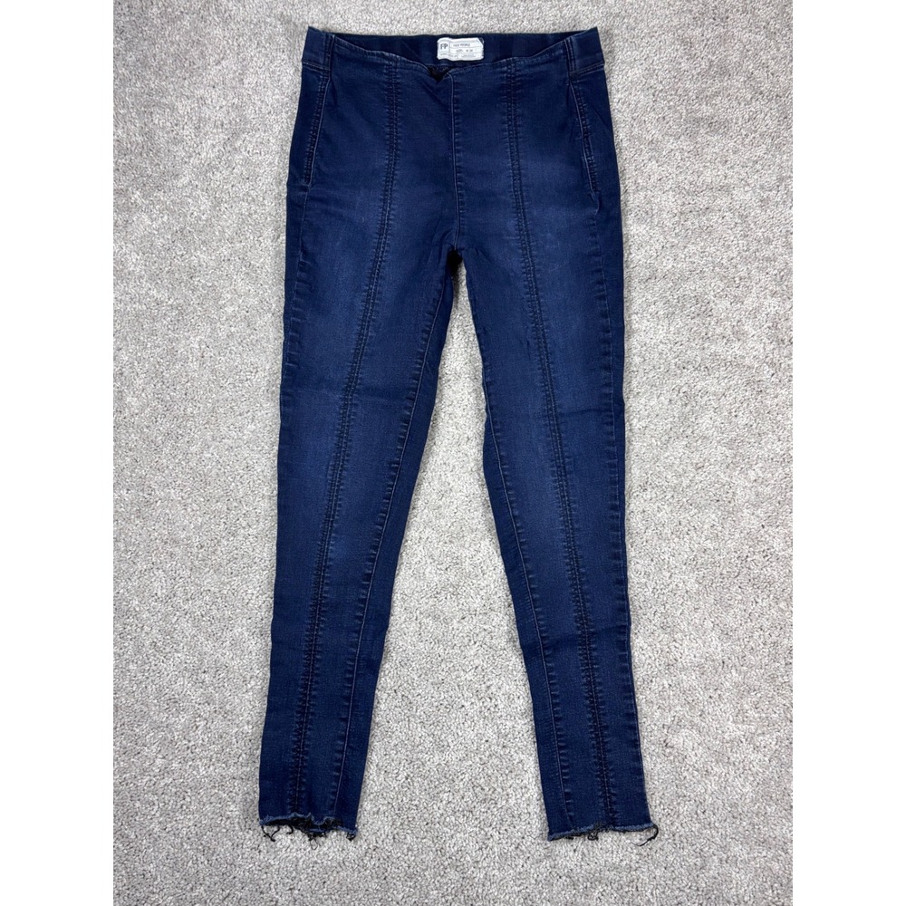 Free People High Rise Skinny Jeans Dark Wash Stretch Frayed Hem Size 28W‎